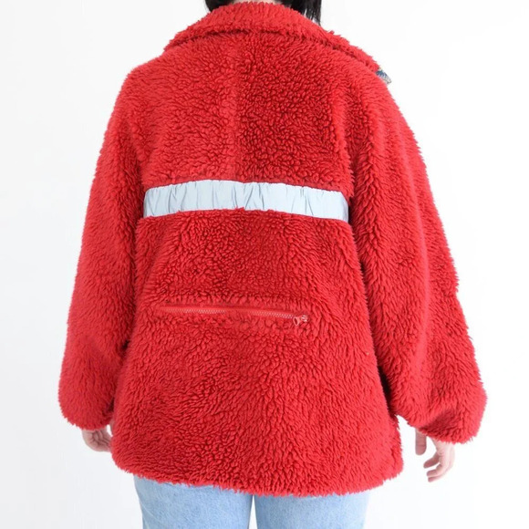 Sandy Liang Boxbox Red Fleece Snap Front Floral Patchwork  Teddy Bear Jacket M - Picture 3 of 13